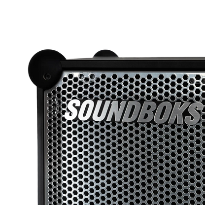 Close-up of the SOUNDBOKS logo on the limited edition Spektra Soundboks 4